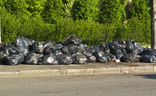 Workers sorting construction waste
